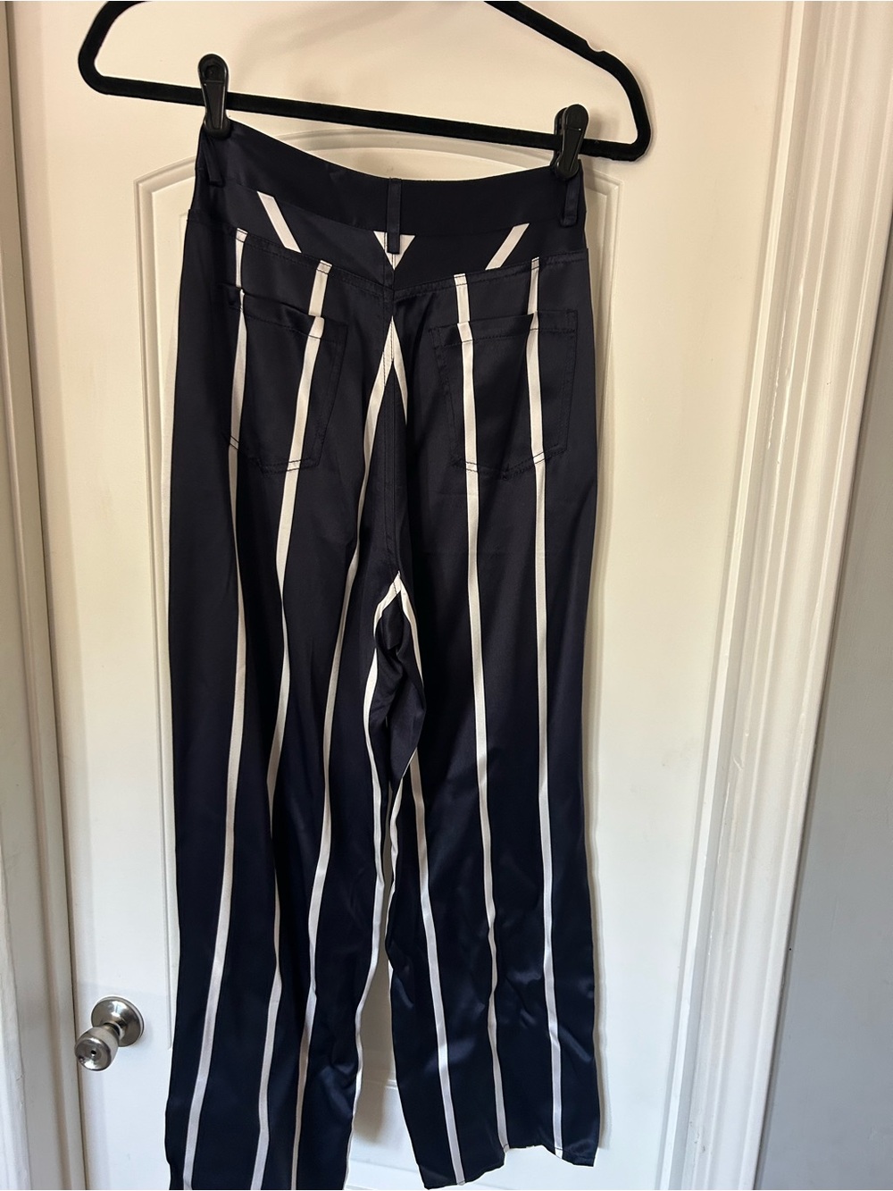 Fleur du Mal Navy & White Vertical Stripe Wide-Leg Pants